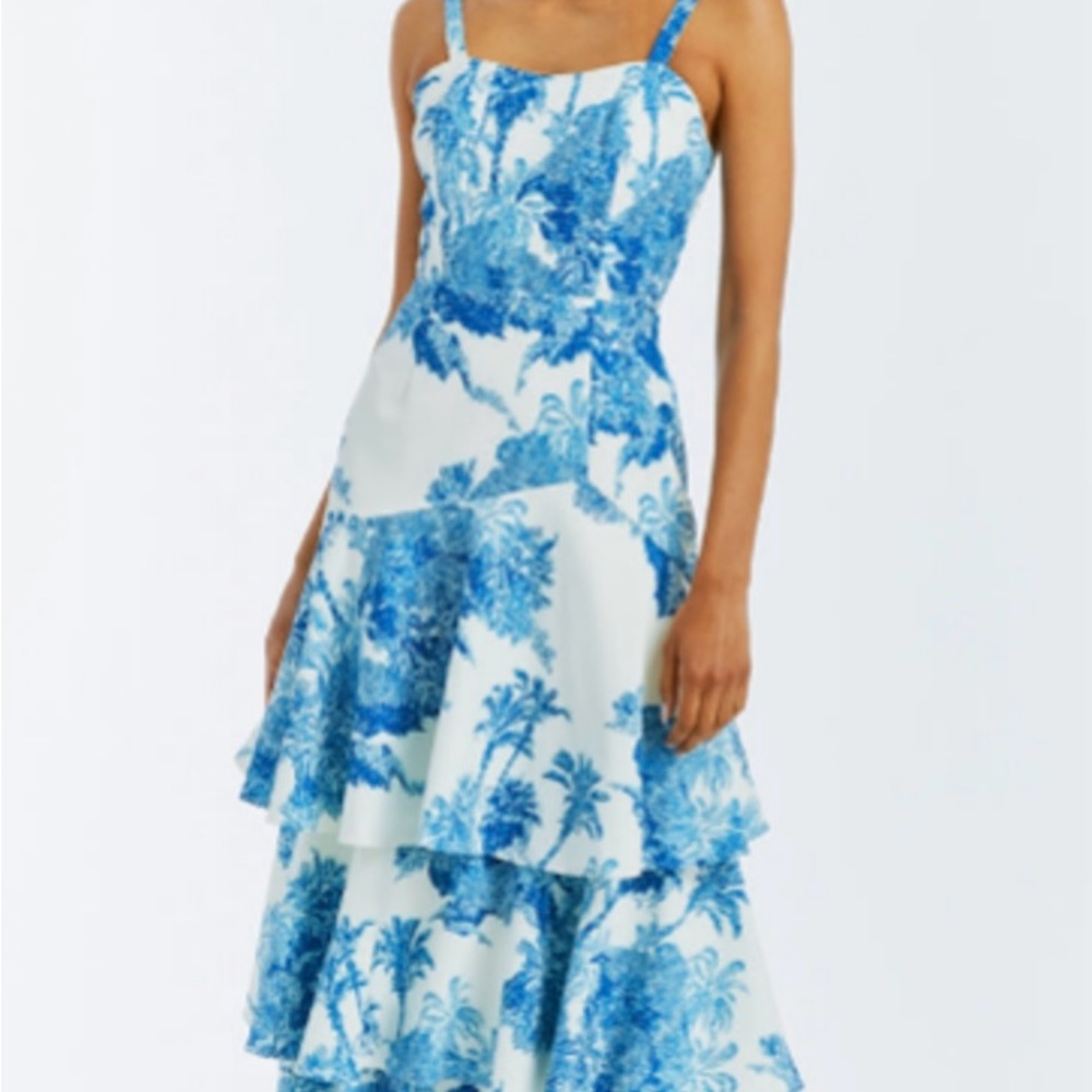 Blue and White Floral Tiered Dress